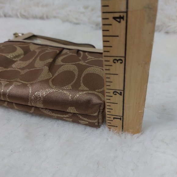 Coach Women's Tan Signature Canvas Metallic Trim Mini Bag/Wristlet - Picture 8 of 8